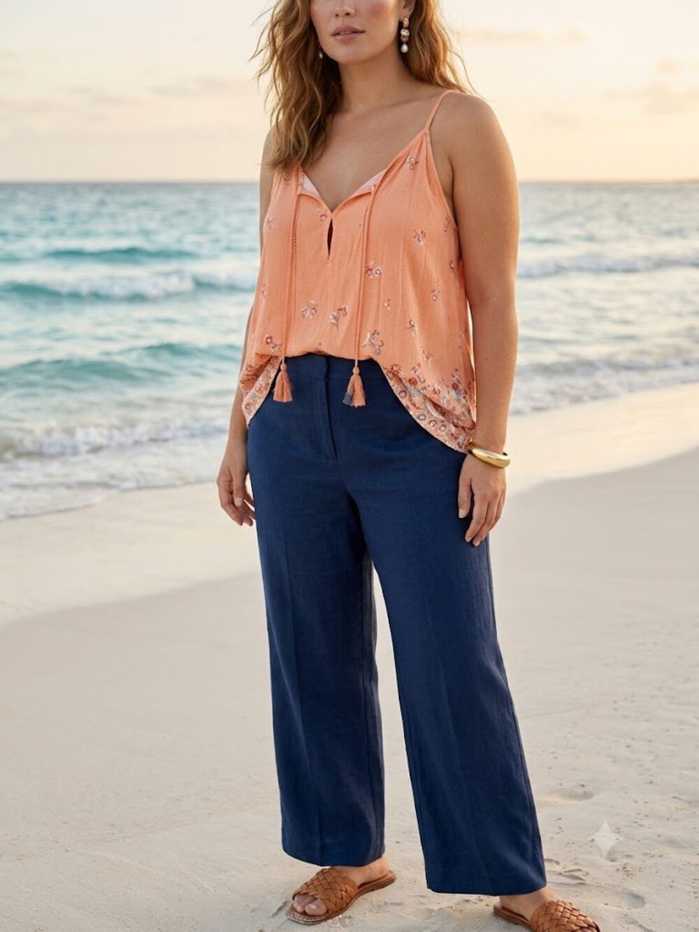 LUQ Rachell Tie Detail Halter Top Coral Boho Tank NWT Size L